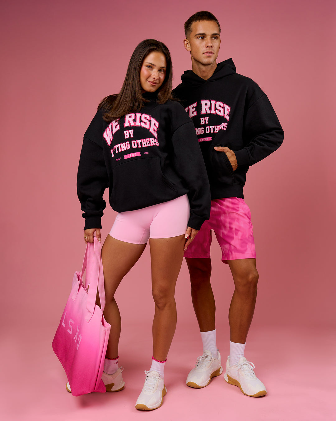 Duo wearing BCAM Unisex Oversized Hoodie - Black | Model:Bianca | Size:S | Model:Albert | Size:M - view 7