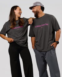 Duo wearing VS6 1% Better Fathers Day FLXCotton Oversized Tee - Dark Storm | Model:Jess | Size:S | Model:Jordan | Size:XL | Thumbnail Index: 4
