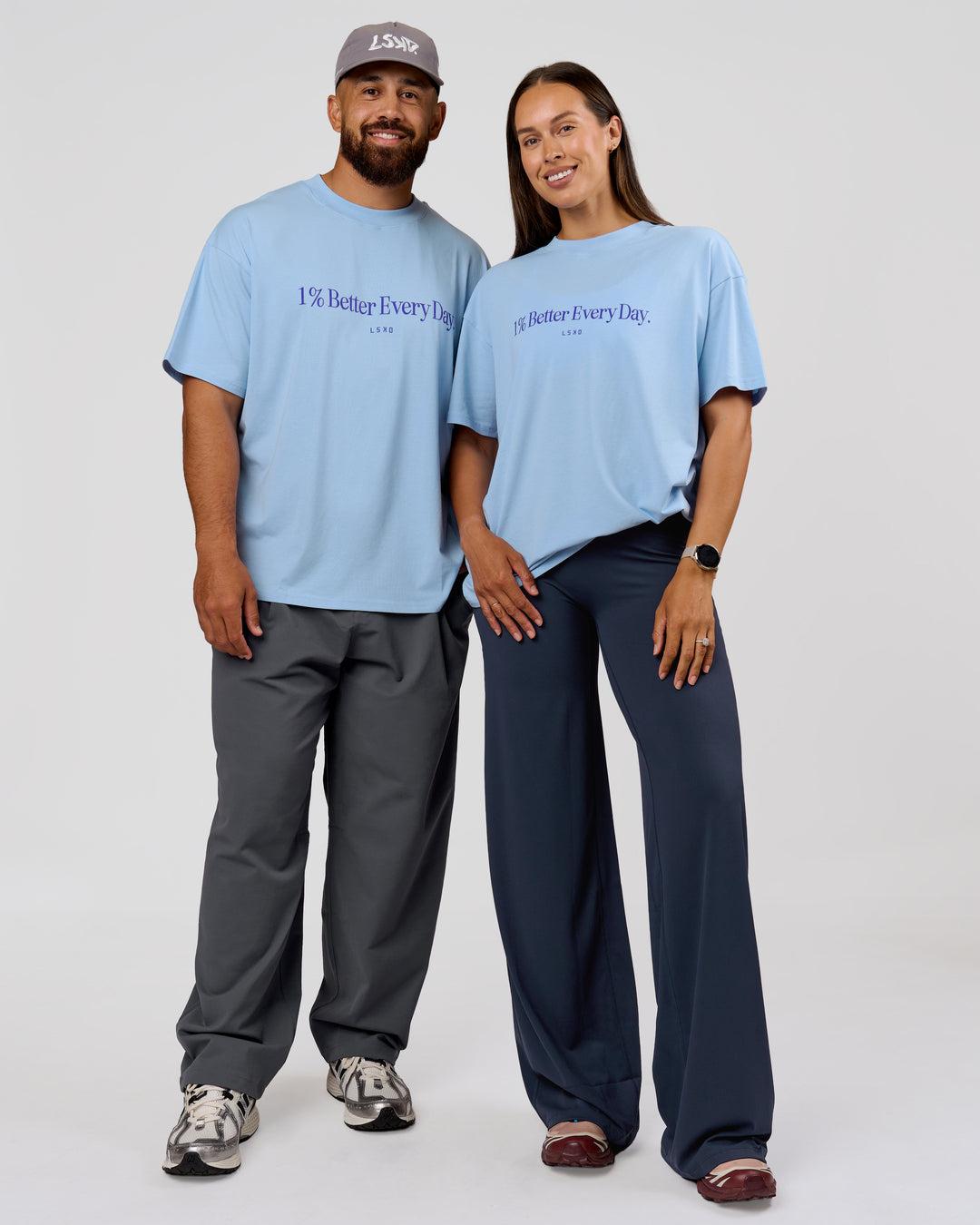 Duo wearing VS6 1% Better Fathers Day FLXCotton Oversized Tee - Open Air | Model:Jess | Size:S | Model:Jordan | Size:XL - view 13