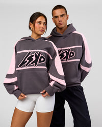 Duo wearing Vibe Oversized Hoodie - Duskstone-Marshmallow | Model:Bianca | Size:XS | Model:Albert | Size:M | Thumbnail Index: 0
