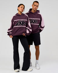 Duo wearing Vibe Oversized Hoodie - Midnight Plum-Marshmallow | Model:Bianca | Size:XS | Model:Albert | Size:M | Thumbnail Index: 5