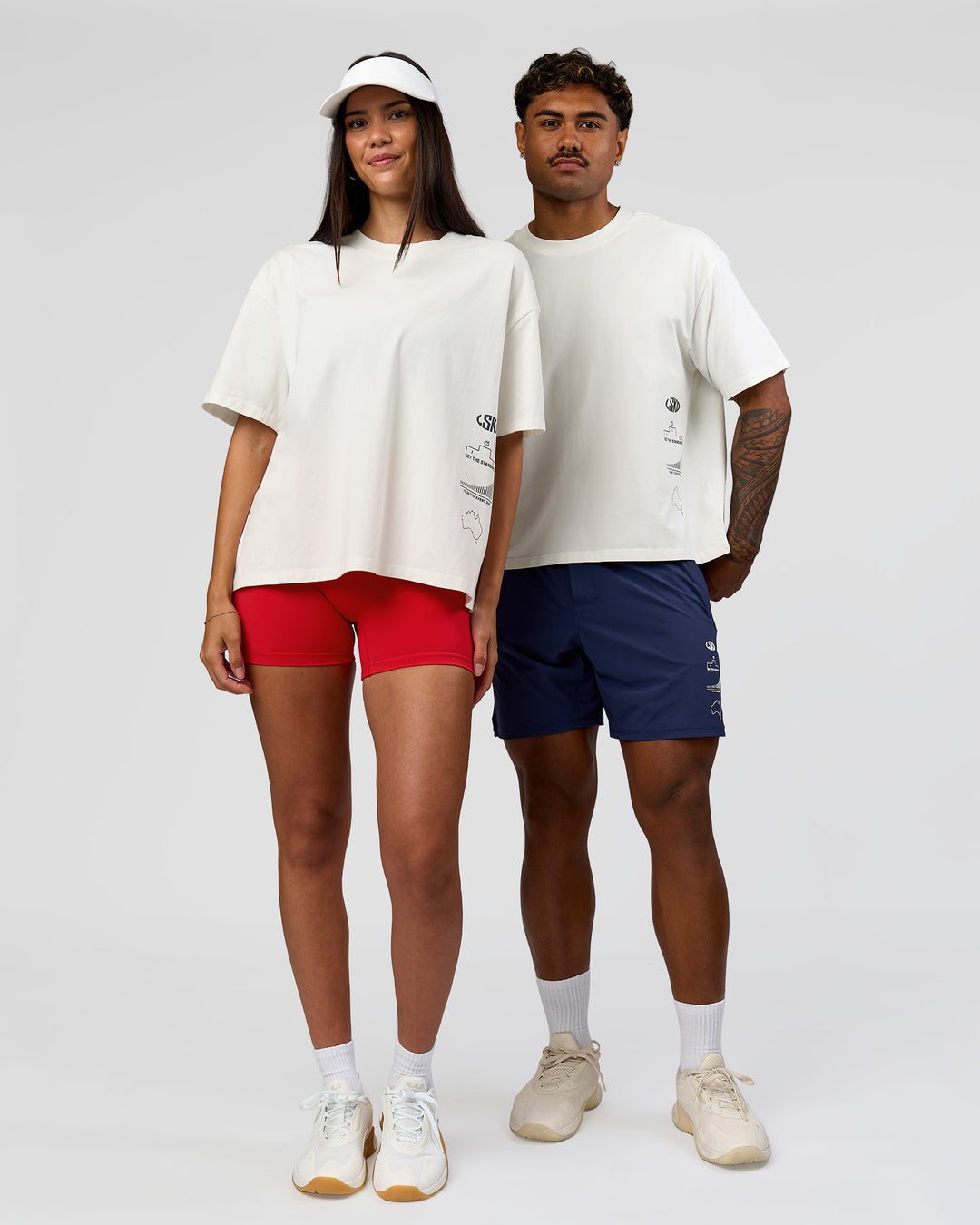 Duo wearing Greatest of All Time Heavyweight FLXCotton Boxed Tee - Off White Washed | Model:Rhiley| Size:XS | Model:Xav | Size:L - view 4