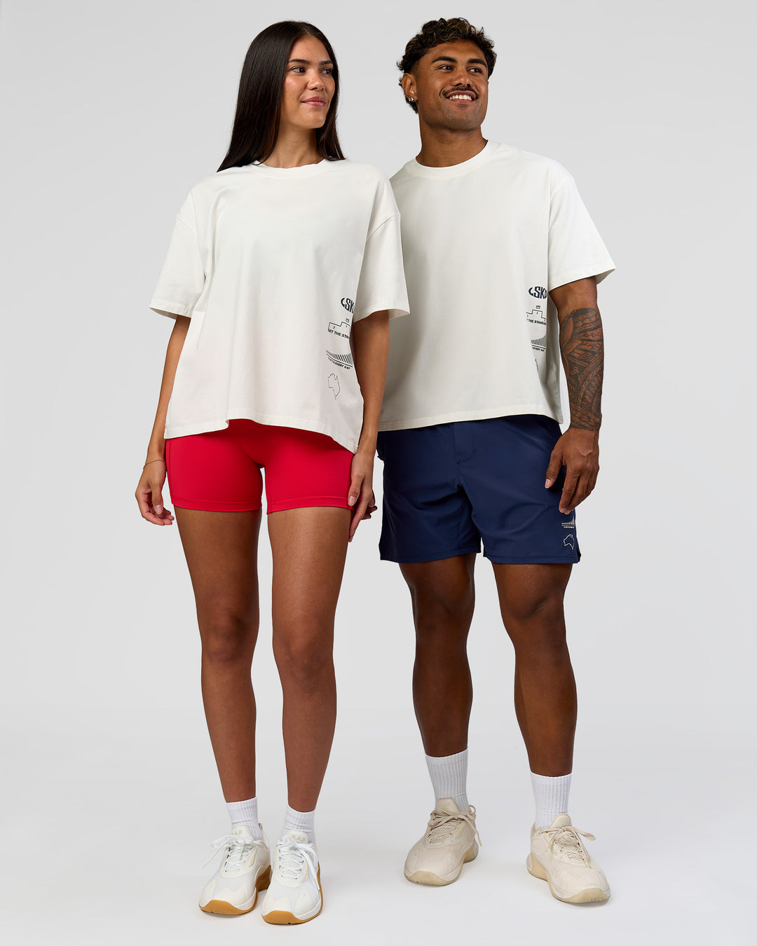 Duo wearing Greatest of All Time Heavyweight FLXCotton Boxed Tee - Off White Washed | Model:Rhiley| Size:XS | Model:Xav | Size:L - view 5