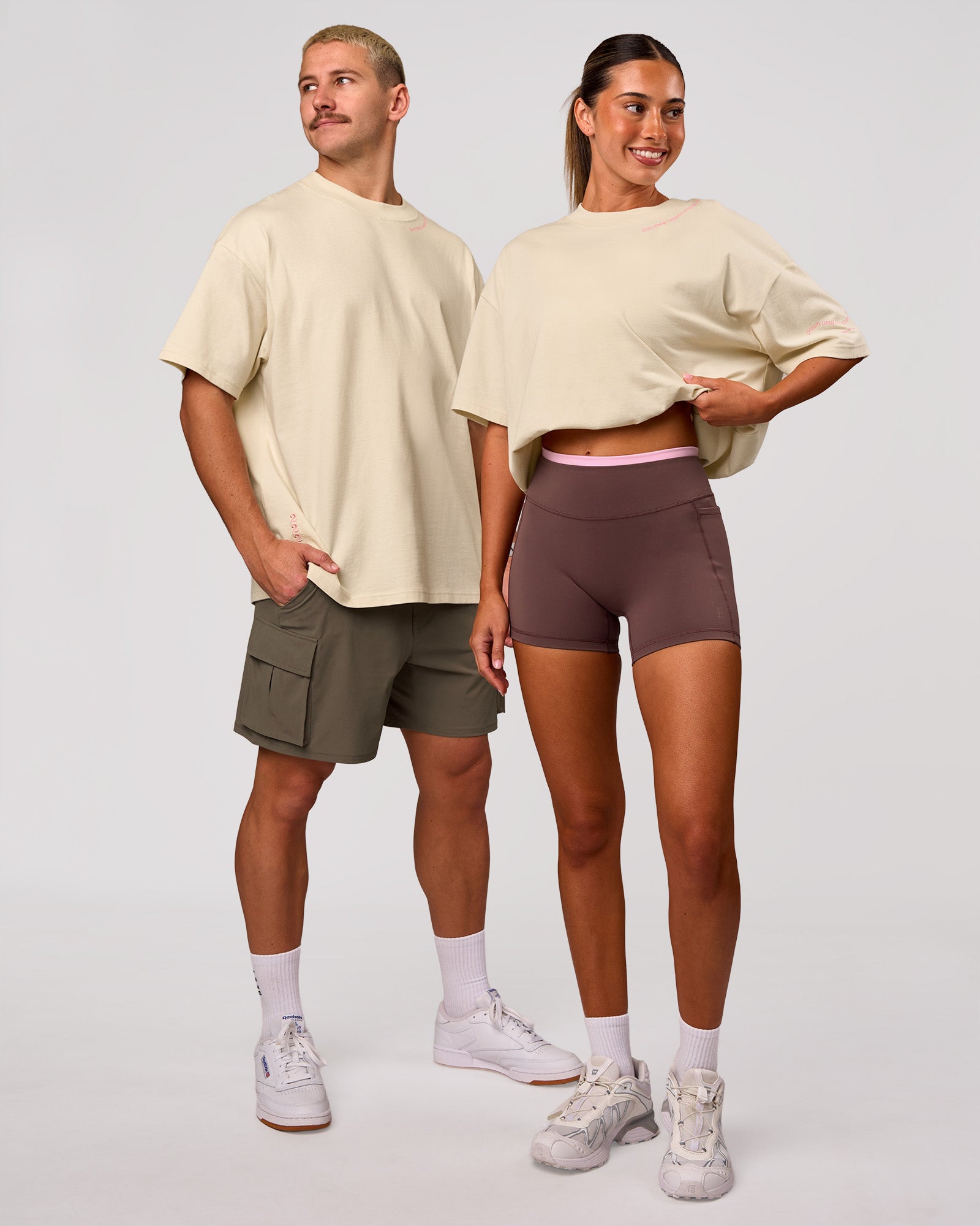 Duo wearing Bree Heavyweight Oversized Tee - Vanilla Bean | Model:Charli | Size:XS | Model:Jaiden | Size:L