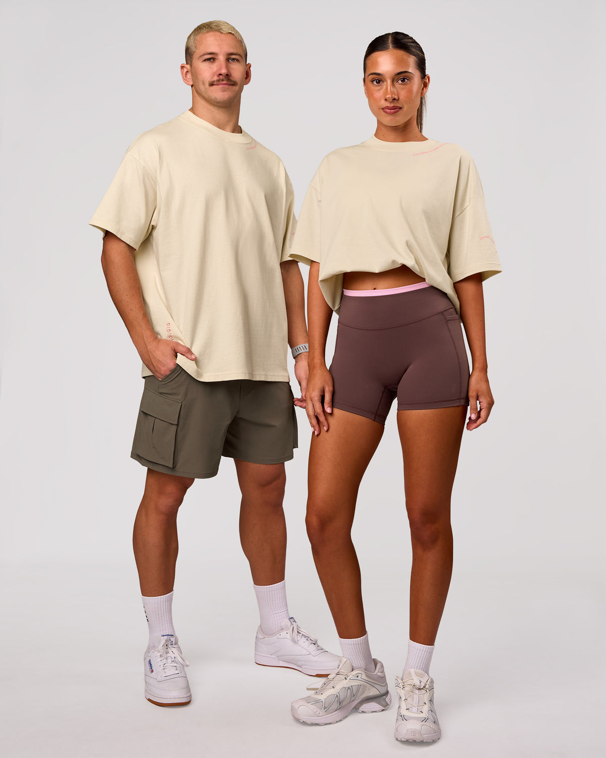 Duo wearing Bree Heavyweight Oversized Tee - Vanilla Bean | Model:Charli | Size:XS | Model:Jaiden | Size:L