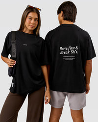 Duo wearing VS26 MFBS FLXCotton Oversize Tee - Black-White | Model:Charli | Size:XS | Model:George | Size:M | Thumbnail Index: 0
