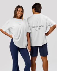 Duo wearing VS26 Journey FLXCotton Oversize Tee - White-Black | Model:Charli | Size:XS | Model:Journey | Size:VS26 | Thumbnail Index: 0