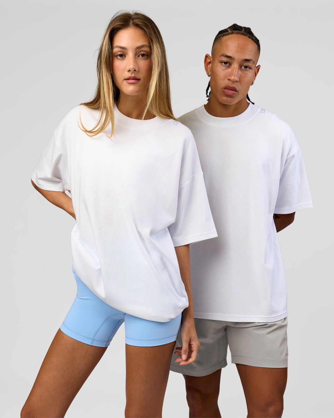 Duo wearing Strong is Beautiful Heavyweight Oversized Tee - White | Model:Georgia | Size:XS | Model:Malebo | Size:M - view 3