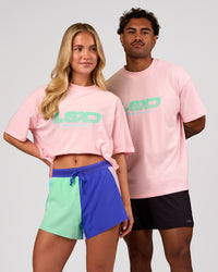 Duo wearing Sideline FLXCotton Oversized Tee - Marshmallow-Jelly Mint | Model:Issy | Size:XS | Model:Xav | Size:L | Thumbnail Index: 2