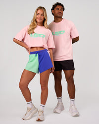 Duo wearing Sideline FLXCotton Oversized Tee - Marshmallow-Jelly Mint | Model:Issy | Size:XS | Model:Xav | Size:L | Thumbnail Index: 5