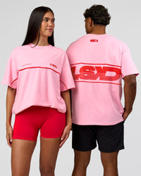 Duo wearing Inline Heavyweight FLXCotton Oversized Tee - Pink Rose-Flame | Model:Rhiley | Size:XS | Model:Xav | Size:L | Thumbnail Index: 0