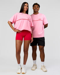 Duo wearing Inline Heavyweight FLXCotton Oversized Tee - Pink Rose-Flame | Model:Rhiley | Size:XS | Model:Xav | Size:L | Thumbnail Index: 3
