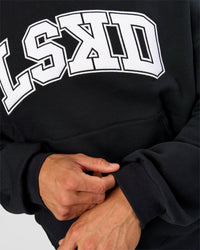 Man wearing Varsity Boxy Hoodie - Caviar-White | Model:Albert | Size:L | Thumbnail Index: 13