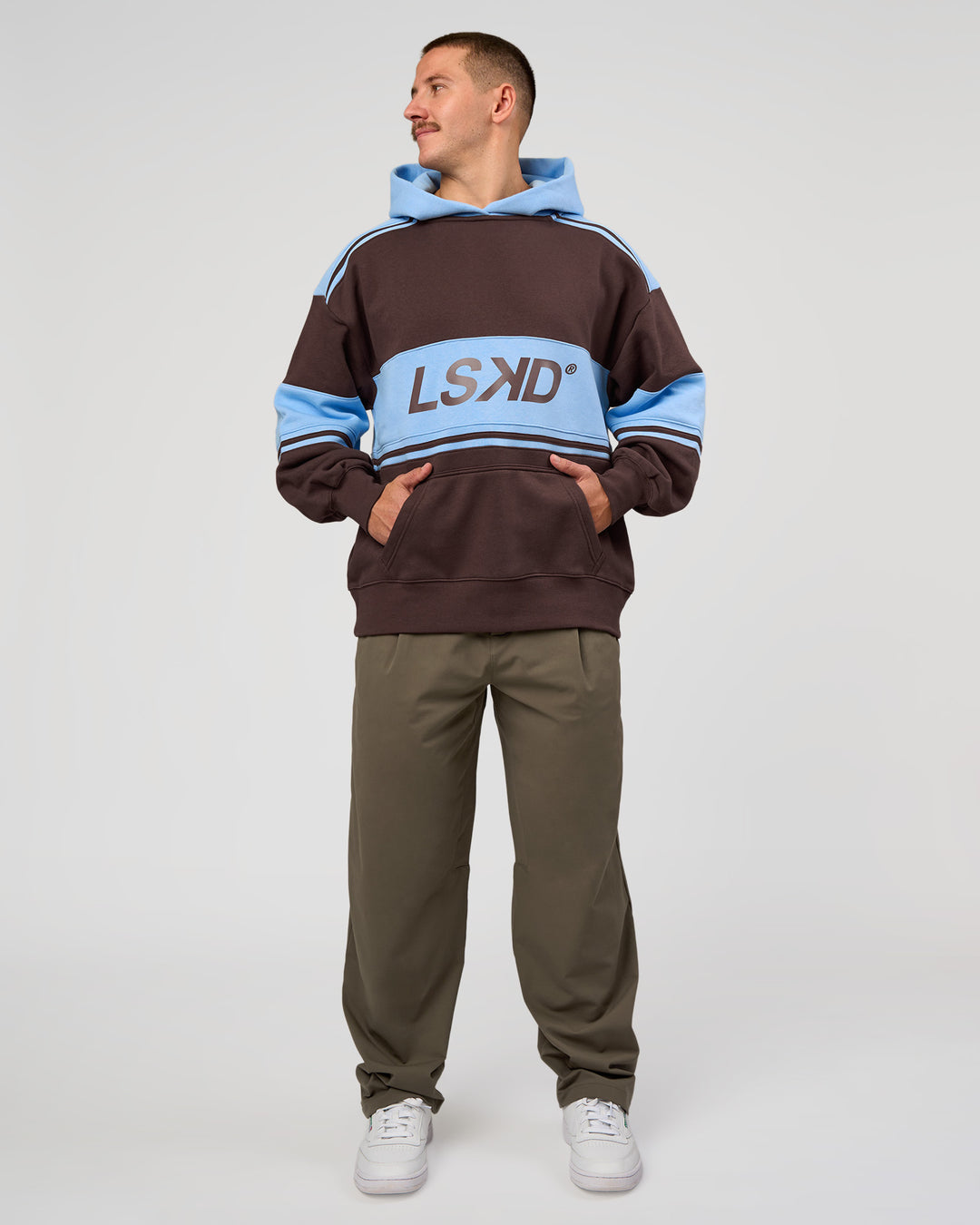Man wearing A-Team Oversized Hoodie - Hot Chocolate-Open Air | Model:Jaiden | Size:L - view 4