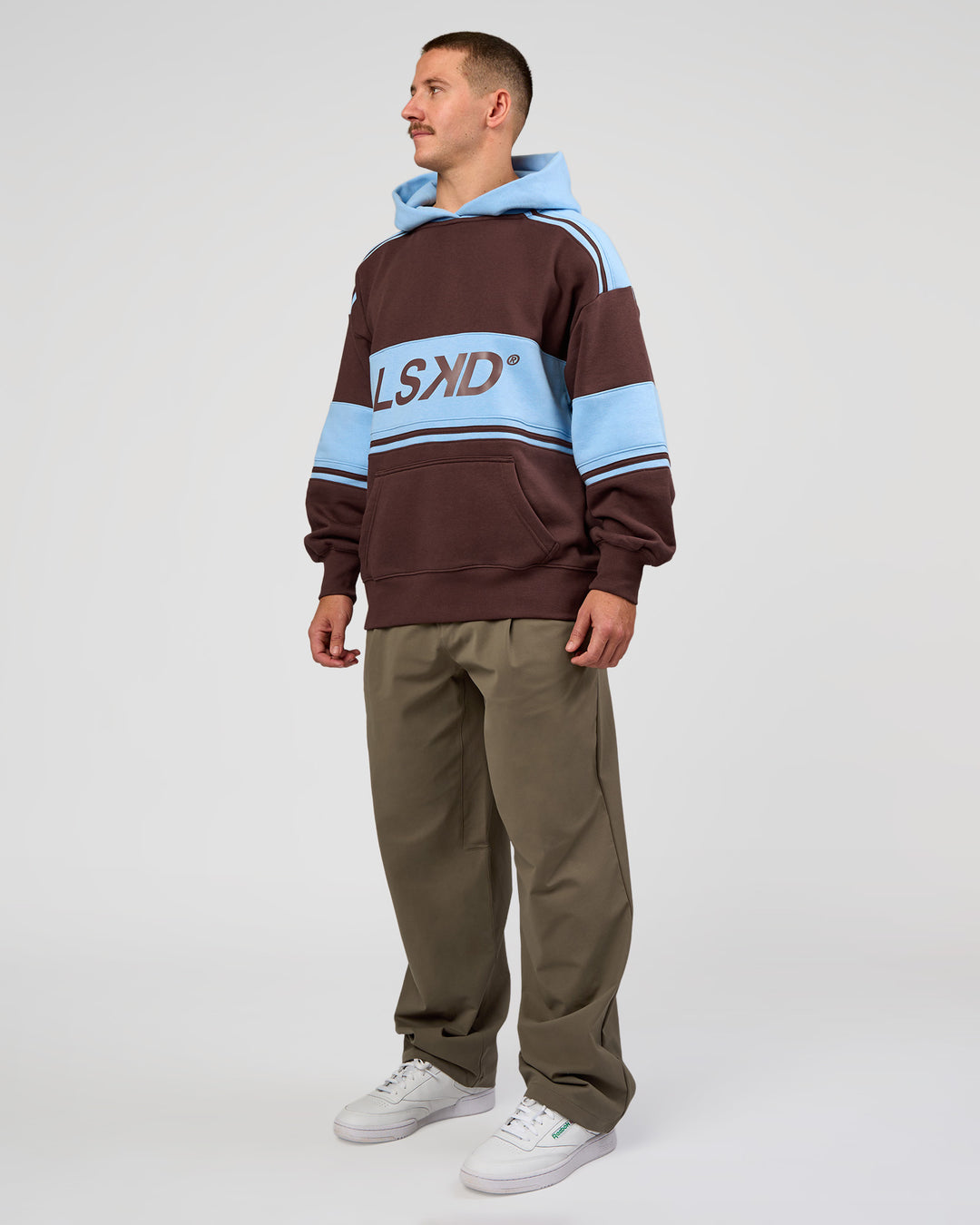 Man wearing A-Team Oversized Hoodie - Hot Chocolate-Open Air | Model:Jaiden | Size:L - view 9