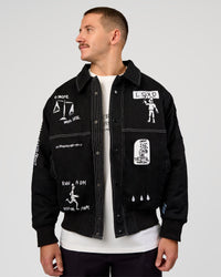 Man wearing Andrew J. Steel x LSKD Bomber Jacket - Black | Model:Jaiden | Size:L | Thumbnail Index: 4