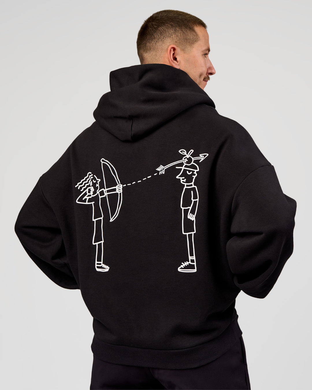 Man wearing Andrew J. Steel x LSKD Boxy Hoodie - Black | Model:Jaiden | Size:L - view 2