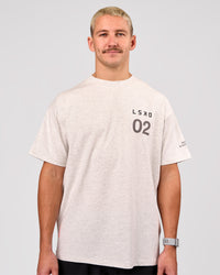 Man wearing Hybrid Elements Heavyweight FLXCotton Oversized Tee  - Silver Marl | Model:Jaiden | Size:L | Thumbnail Index: 2