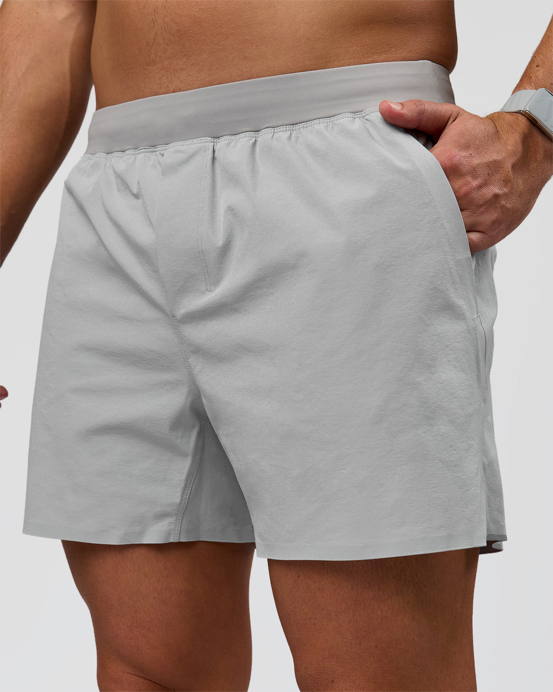 Man wearing Hybrid Lined 5" Short - Alloy | Model:Jaiden | Size:L - view 3
