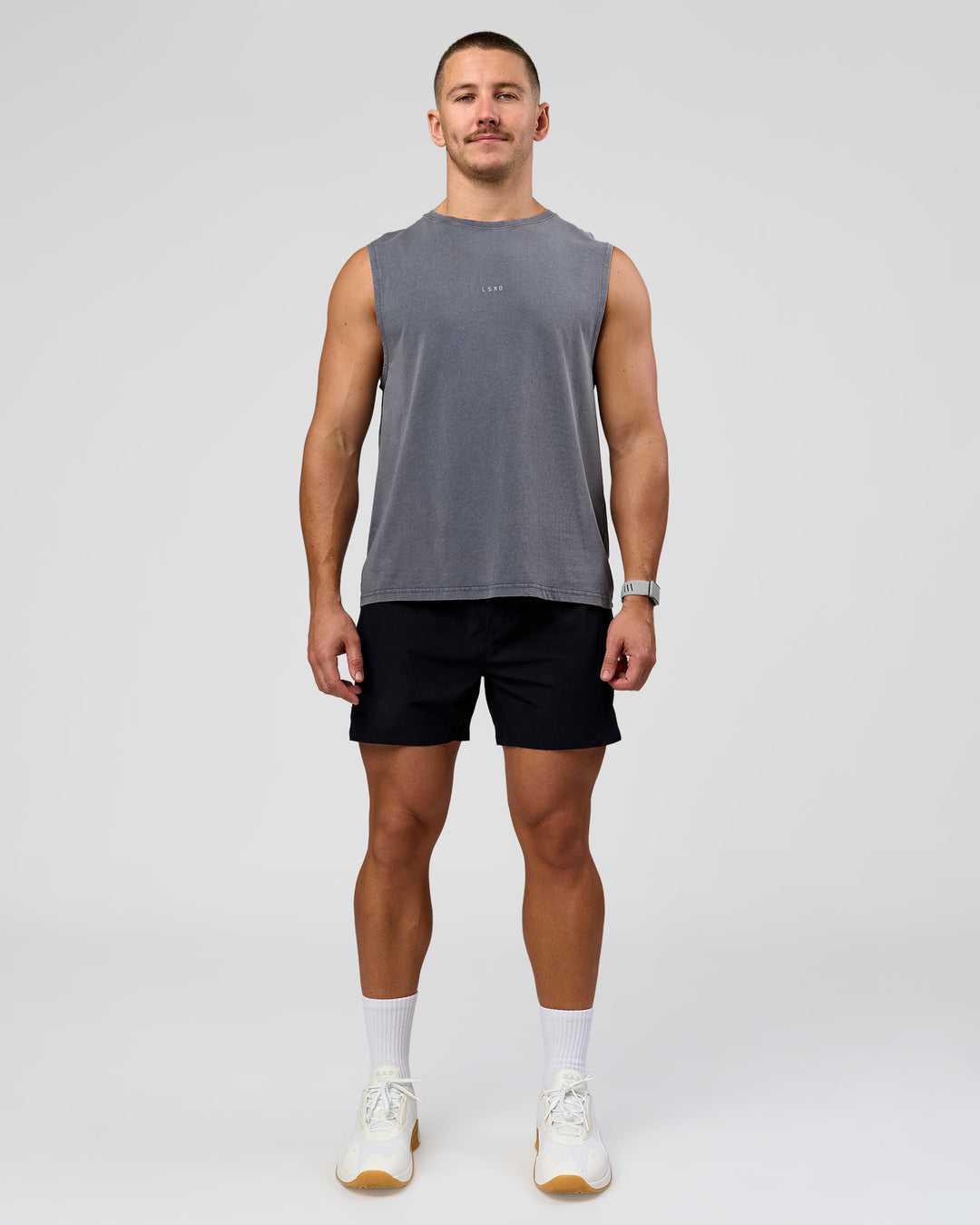Man wearing Hybrid Lined 5" Short - Black-Reflective | Model:Jaiden | Size:L - view 3