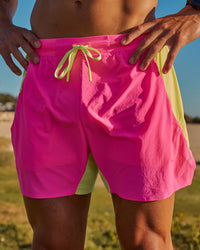 Man wearing UltraAir 5" Lined Performance Short - Sugar Plum-Lime Glo | Model:Jaiden | Size:L | Thumbnail Index: 14