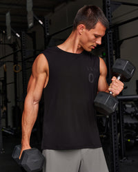 Man wearing Game Plan Rep Muscle Training Tank - Black-Onyx | Model:Liam | Size:L | Thumbnail Index: 4