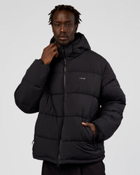 Man wearing Base Puffer Jacket - Black | Model:Okello | Size:L | Thumbnail Index: 0