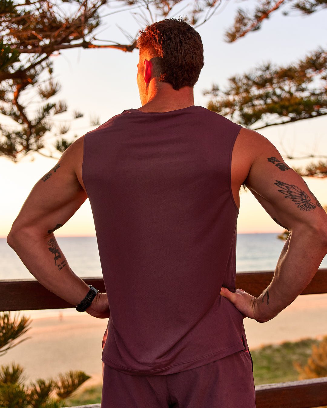 Man wearing Rep Muscle Training Tank - Cherry Lacquer | Model:Riley | Size:L - view 7
