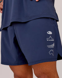 Man wearing Greatest of All Time Functional Training 7" Short - Future Navy-White | Model:Shane | Size:L | Thumbnail Index: 5