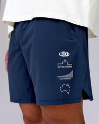 Man wearing Greatest of All Time Functional Training 7" Short - Future Navy-White | Model:Shane | Size:L | Thumbnail Index: 0