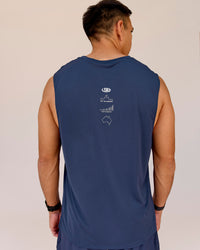 Man wearing Greatest of All Time Rep Muscle Training Tank - Future Navy-White | Model:Shane | Size:L | Thumbnail Index: 1