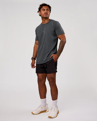 Man wearing Base FLXCotton Tee Oversized - Dark Storm Washed | Model:Xav | Size:L | Thumbnail Index: 4