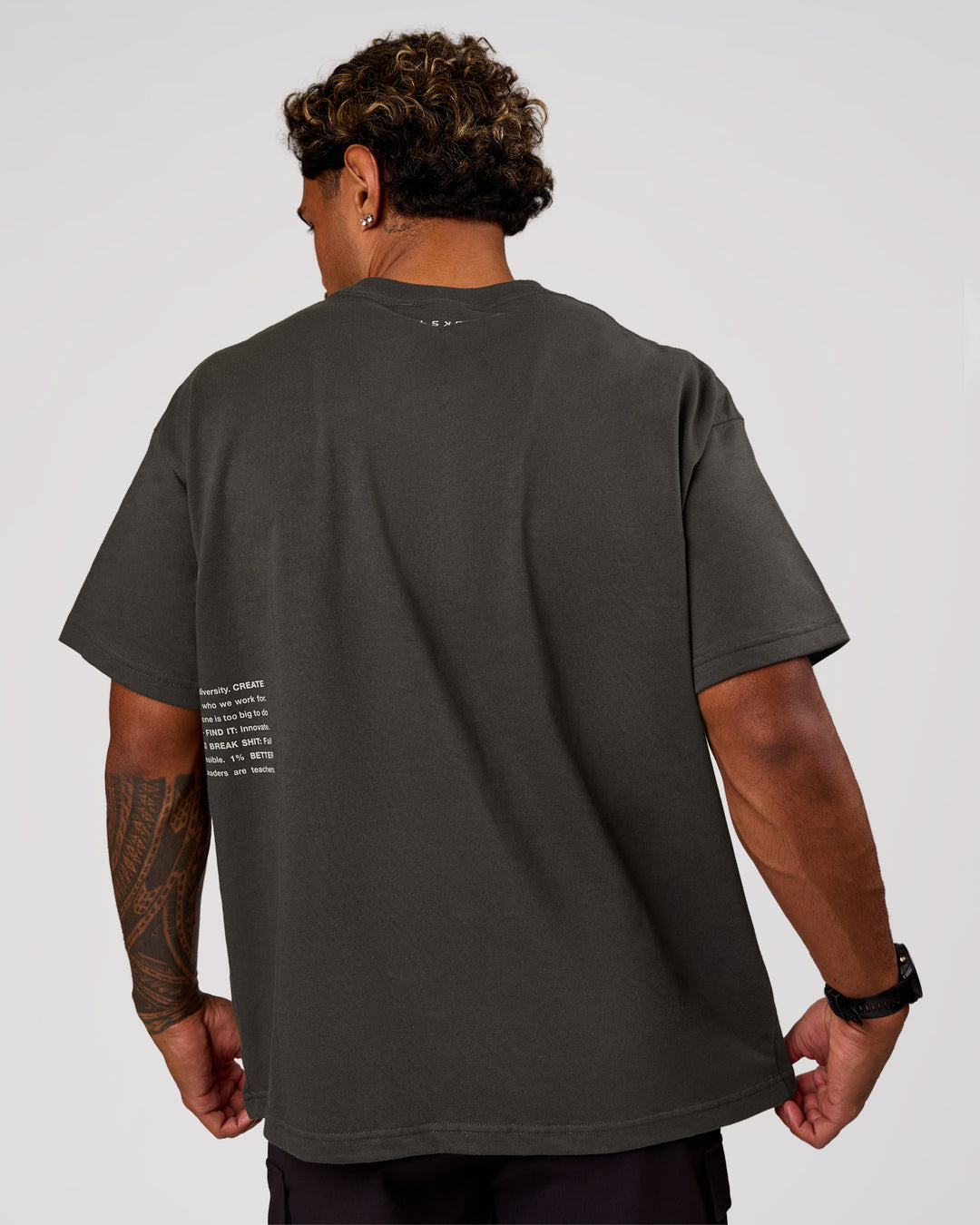 Man wearing Block Heavyweight Oversized Tee  - Onyx-Alloy | Model:Xav | Size:L - view 5