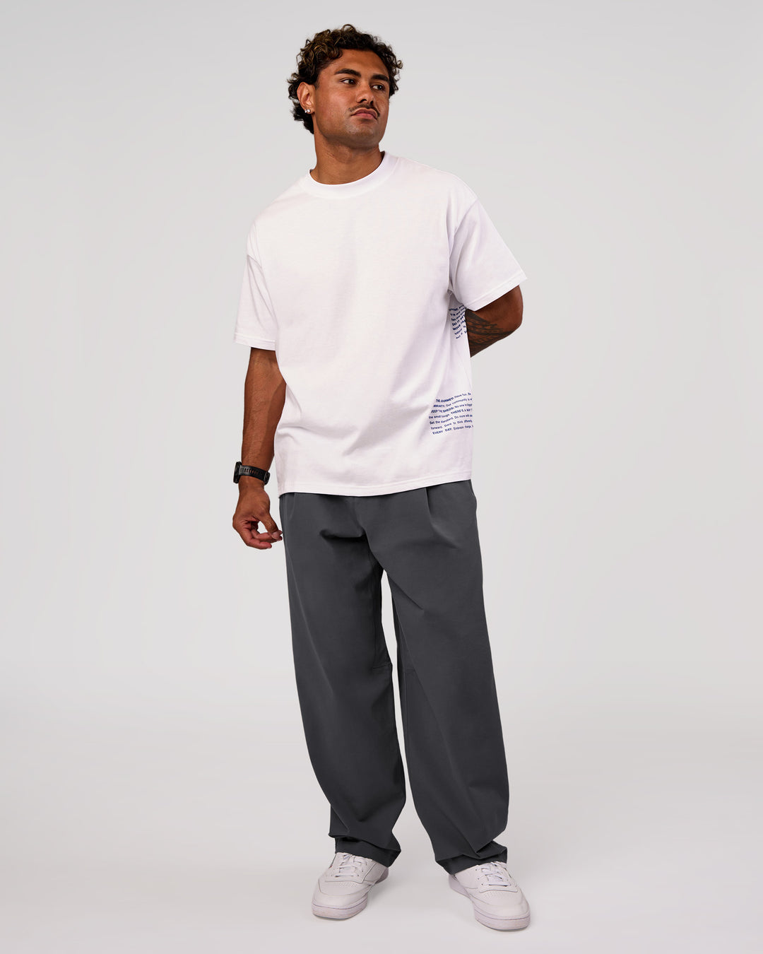Man wearing Block Heavyweight Oversized Tee  - White-Power Cobalt | Model:Xav | Size:L - view 13
