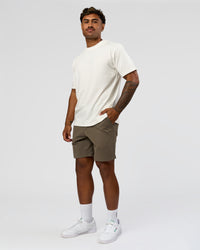 Man wearing Built On Values FLXCotton Oversized Tee - Off White-Pink Rose | Model:Xav | Size:L | Thumbnail Index: 5