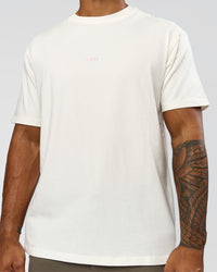 Man wearing Built On Values FLXCotton Oversized Tee - Off White-Pink Rose | Model:Xav | Size:L | Thumbnail Index: 11