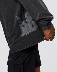 Man wearing Clear Vision Heavyweight FLXCotton Oversized LS Tee - Black Washed-Black | Model:Xav | Size:L | Thumbnail Index: 4