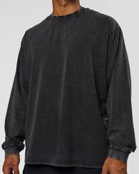 Man wearing Clear Vision Heavyweight FLXCotton Oversized LS Tee - Black Washed-Black | Model:Xav | Size:L | Thumbnail Index: 10