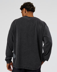 Man wearing Clear Vision Heavyweight FLXCotton Oversized LS Tee - Black Washed-Black | Model:Xav | Size:L | Thumbnail Index: 12