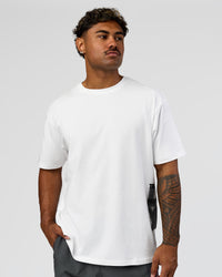 Man wearing Clear Vision Heavyweight FLXCotton Oversized Tee - White-Black | Model:Xav | Size:L | Thumbnail Index: 2