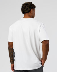 Man wearing Clear Vision Heavyweight FLXCotton Oversized Tee - White-Black | Model:Xav | Size:L | Thumbnail Index: 7