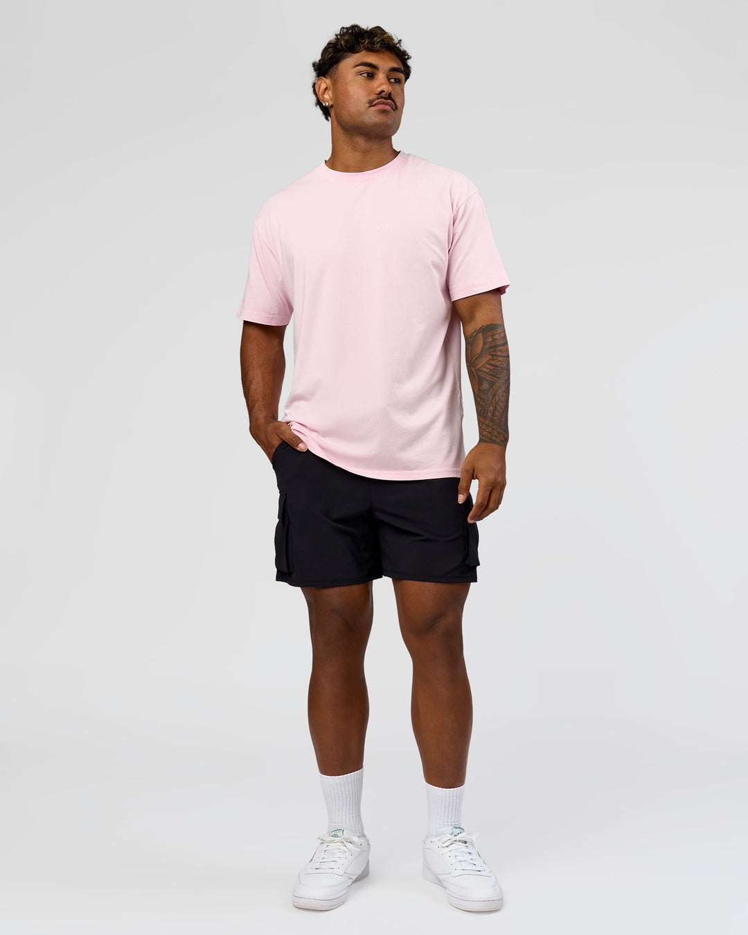 Man wearing Dare To Think FLXCotton Tee Oversize - Marshmallow Washed-White | Model:Xav | Size:L - view 11