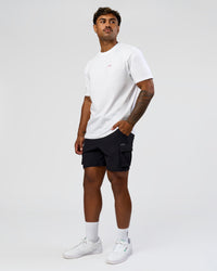 Man wearing Dare To Think FLXCotton Tee Oversize - White-Scarlet | Model:Xav | Size:L | Thumbnail Index: 9