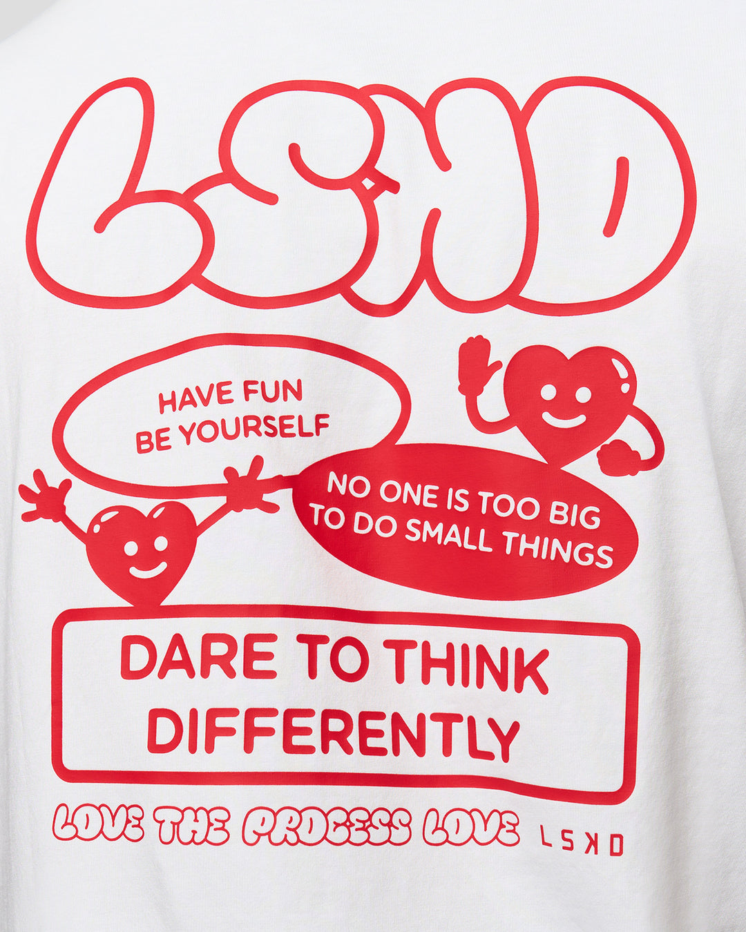 Man wearing Dare To Think FLXCotton Tee Oversize - White-Scarlet | Model:Xav | Size:L - view 13