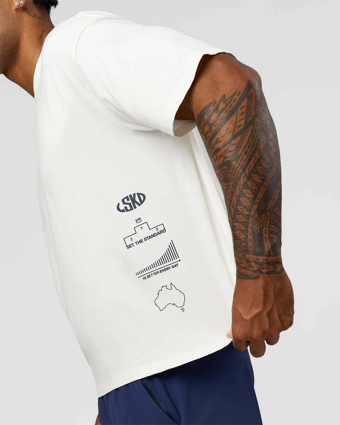 Man wearing Greatest of All Time Heavyweight FLXCotton Boxed Tee - Off White Washed | Model:Xav | Size:L - view 6