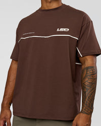 Man wearing Inline Heavyweight FLXCotton Oversized Tee - Hot Chocolate-Off White | Model:Xav | Size:L | Thumbnail Index: 5