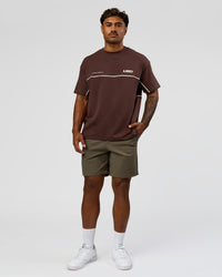 Man wearing Inline Heavyweight FLXCotton Oversized Tee - Hot Chocolate-Off White | Model:Xav | Size:L | Thumbnail Index: 11