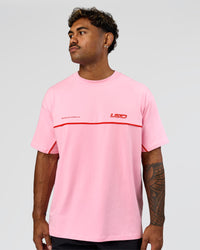Man wearing Inline Heavyweight FLXCotton Oversized Tee - Pink Rose-Flame | Model:Xav | Size:L | Thumbnail Index: 4