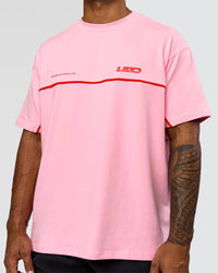 Man wearing Inline Heavyweight FLXCotton Oversized Tee - Pink Rose-Flame | Model:Xav | Size:L | Thumbnail Index: 10