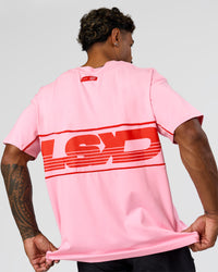 Man wearing Inline Heavyweight FLXCotton Oversized Tee - Pink Rose-Flame | Model:Xav | Size:L | Thumbnail Index: 13